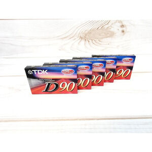 TDK D90 High Output 90 Minute Blank Audio Cassette Tapes Lot of 5 New/Sealed